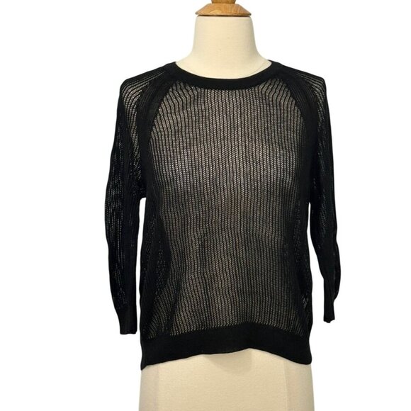Eileen Fisher The Fisher Project Black Open Knit Sweater 3/4 Sleeve Sheer Size L - Picture 1 of 7